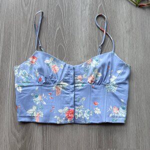 Zara Adjustable Strap Smocked Back Bustier Corset Crop Top Floral